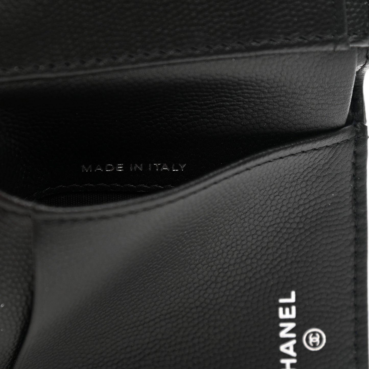 Caviar Camellia Embossed Compact Wallet Black