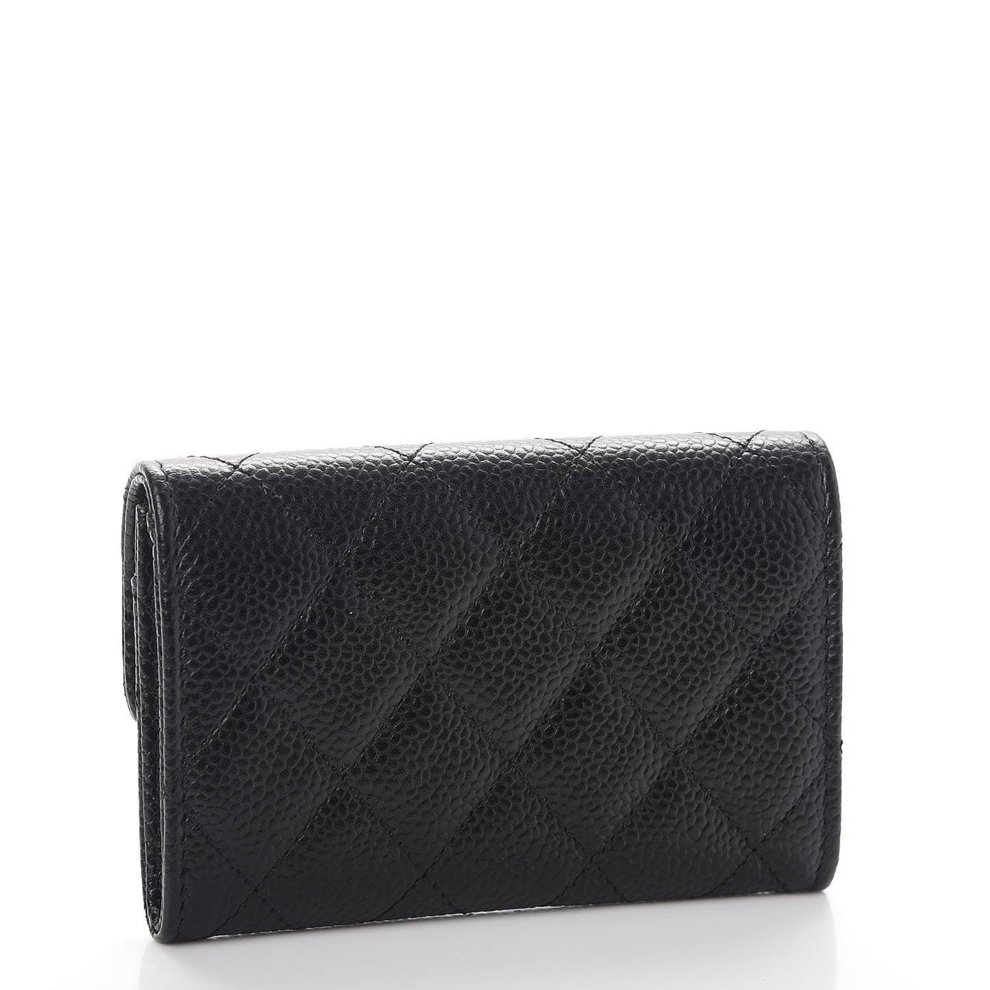 Caviar Quilted Flap Card Holder Black