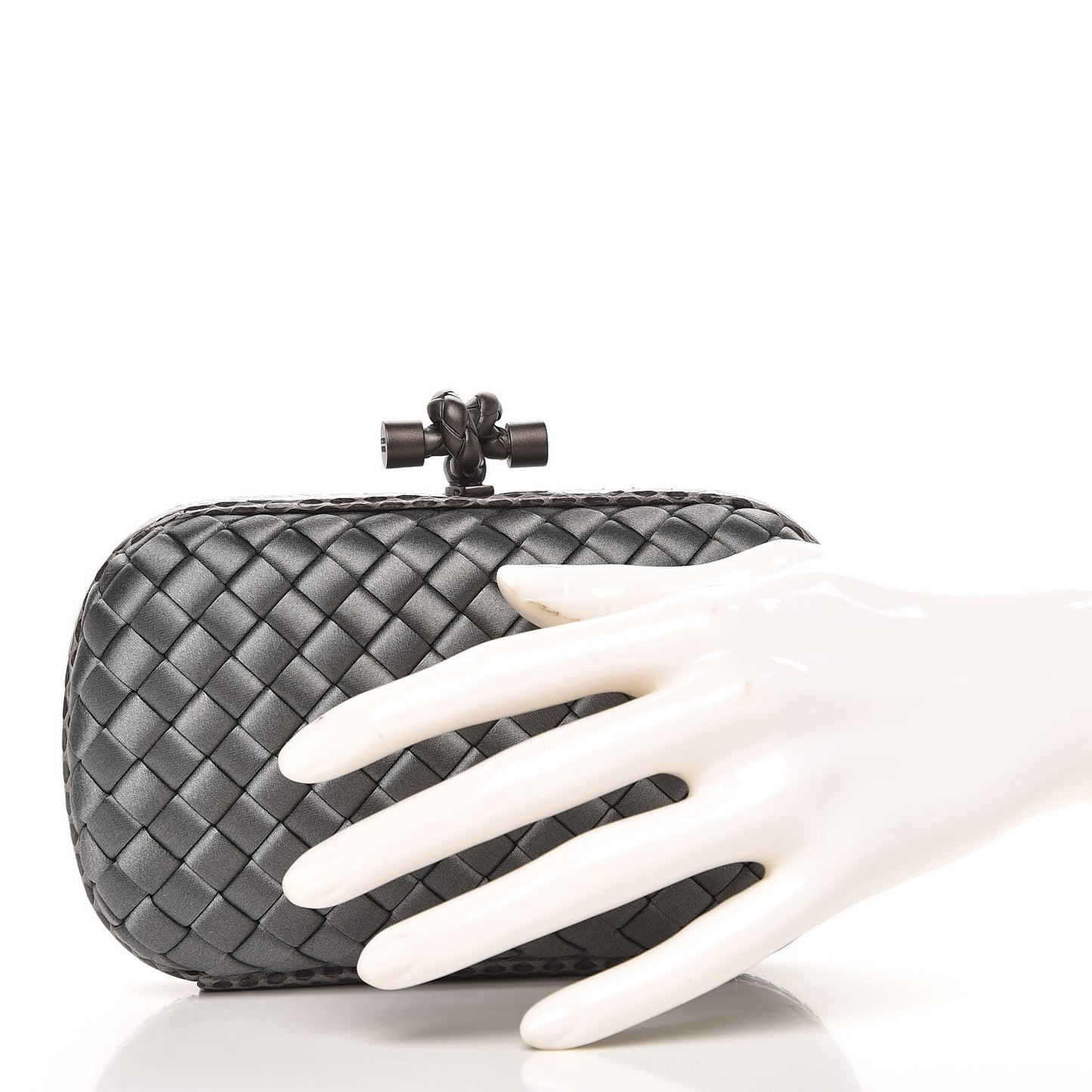 Satin Intreccio Impero Ayers Knot Clutch Light Grey