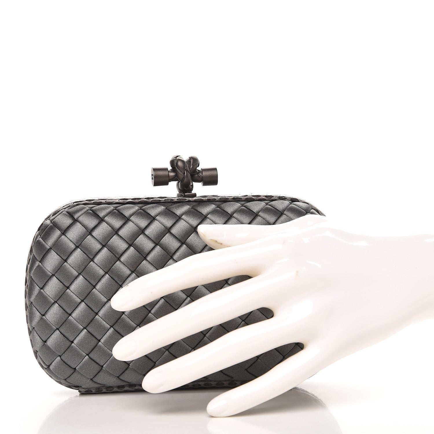 Bottega Veneta Satin Intreccio Impero Ayers Knot Clutch Light Grey 2 of 6