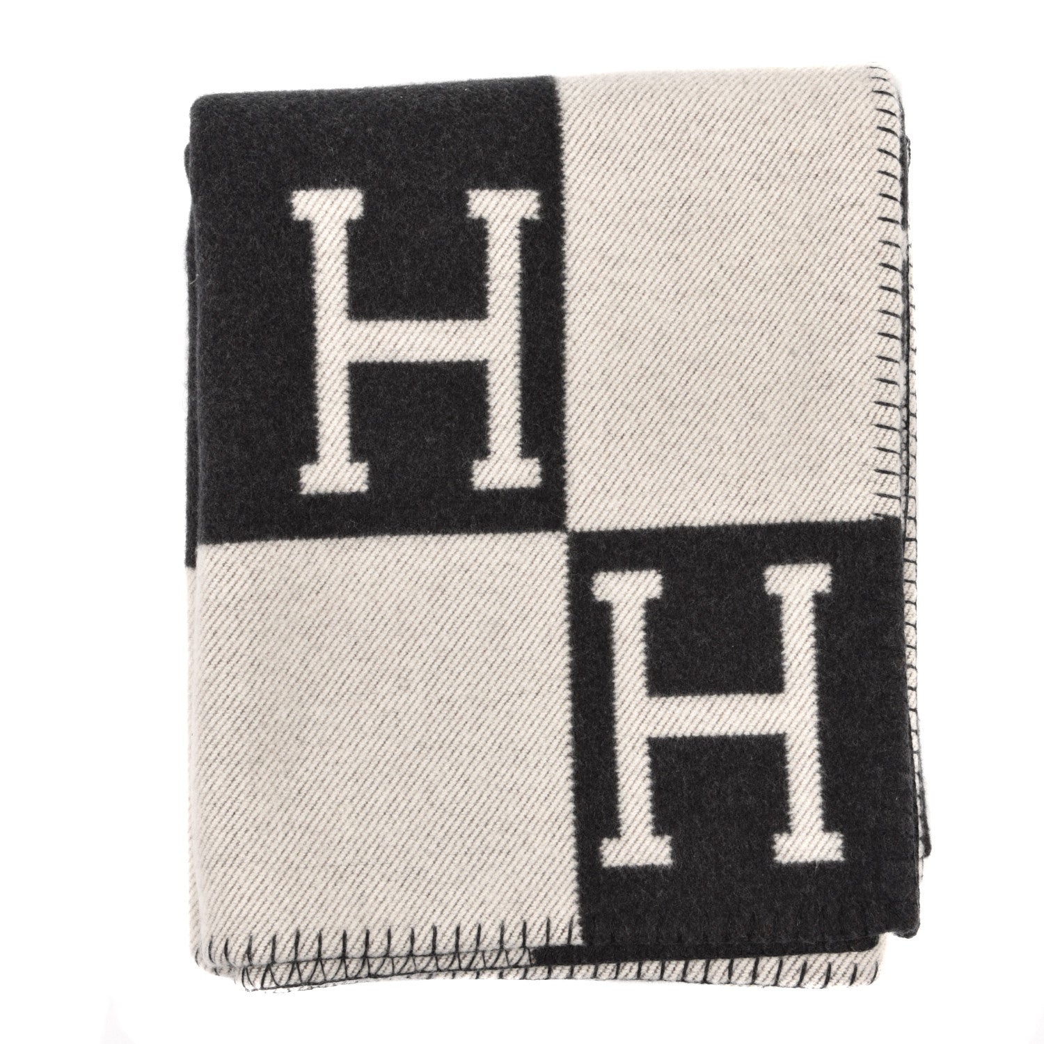 Hermes Wool Cashmere Avalon Blanket Ecru Gris Fonce 1 of 3