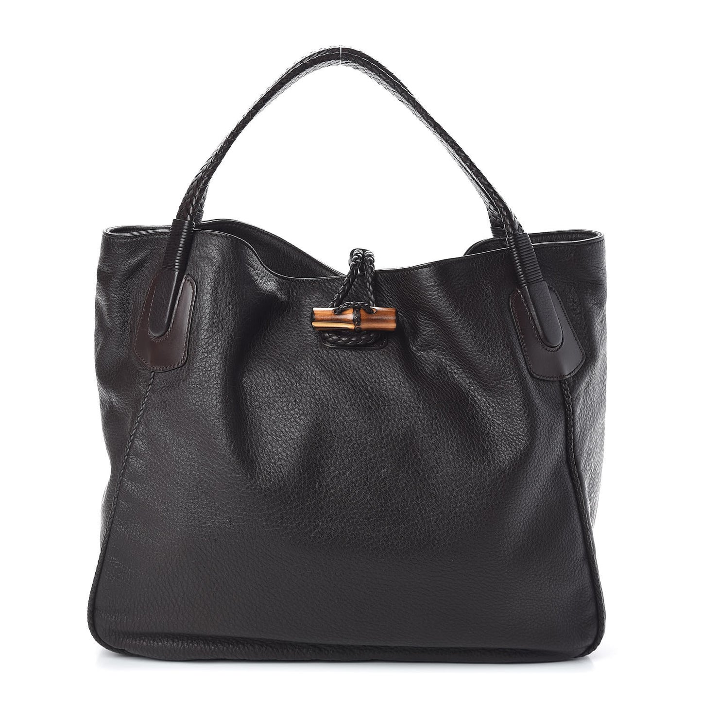 Deerskin Large Hip Bamboo Shoulder Bag Dark Cocoa