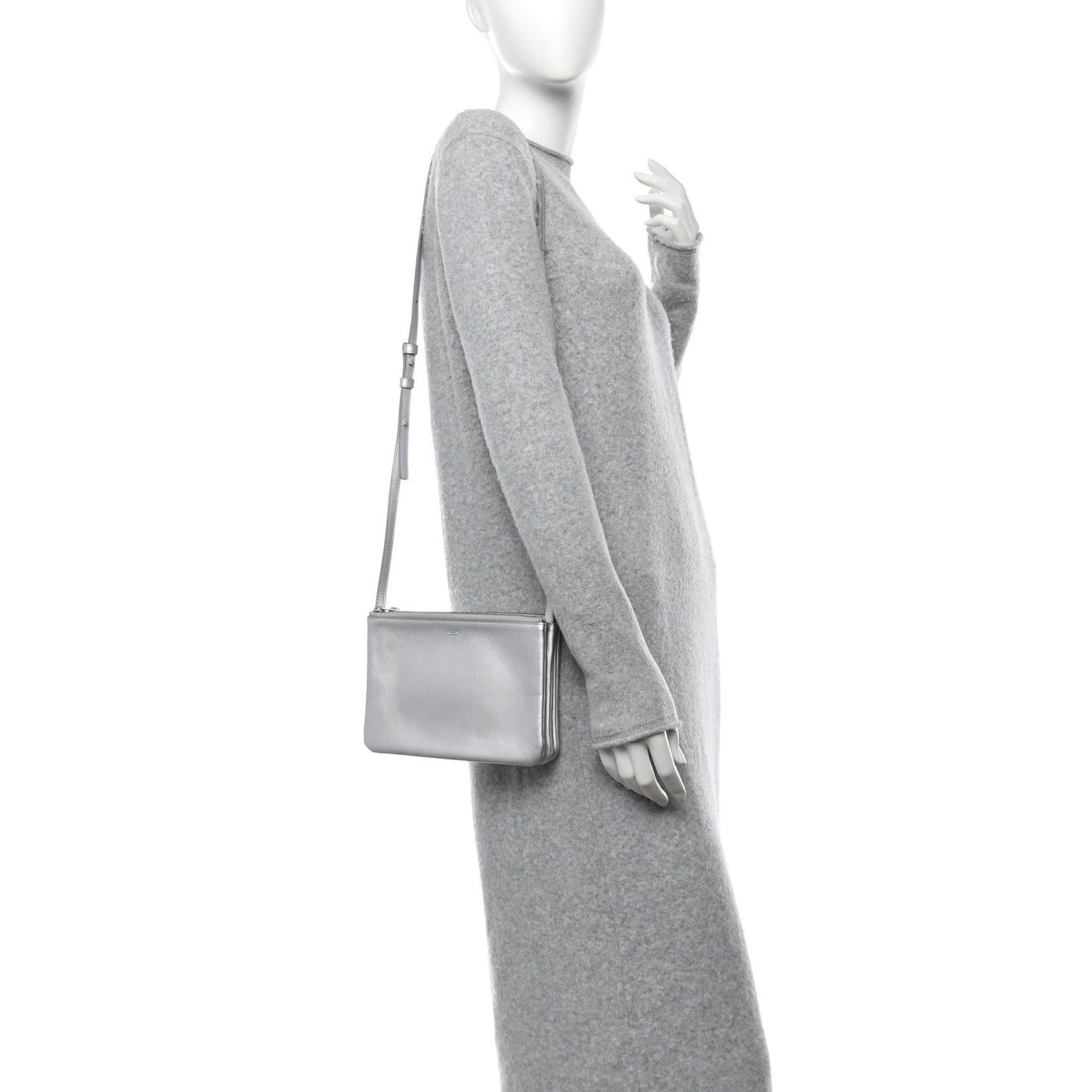 Metallic Lambskin Small Trio Crossbody Bag Silver