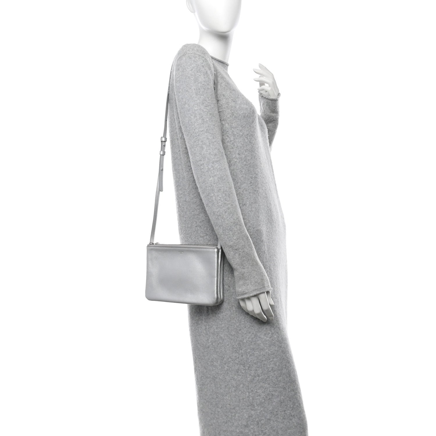 Celine Metallic Lambskin Small Trio Crossbody Bag Silver 2 of 14