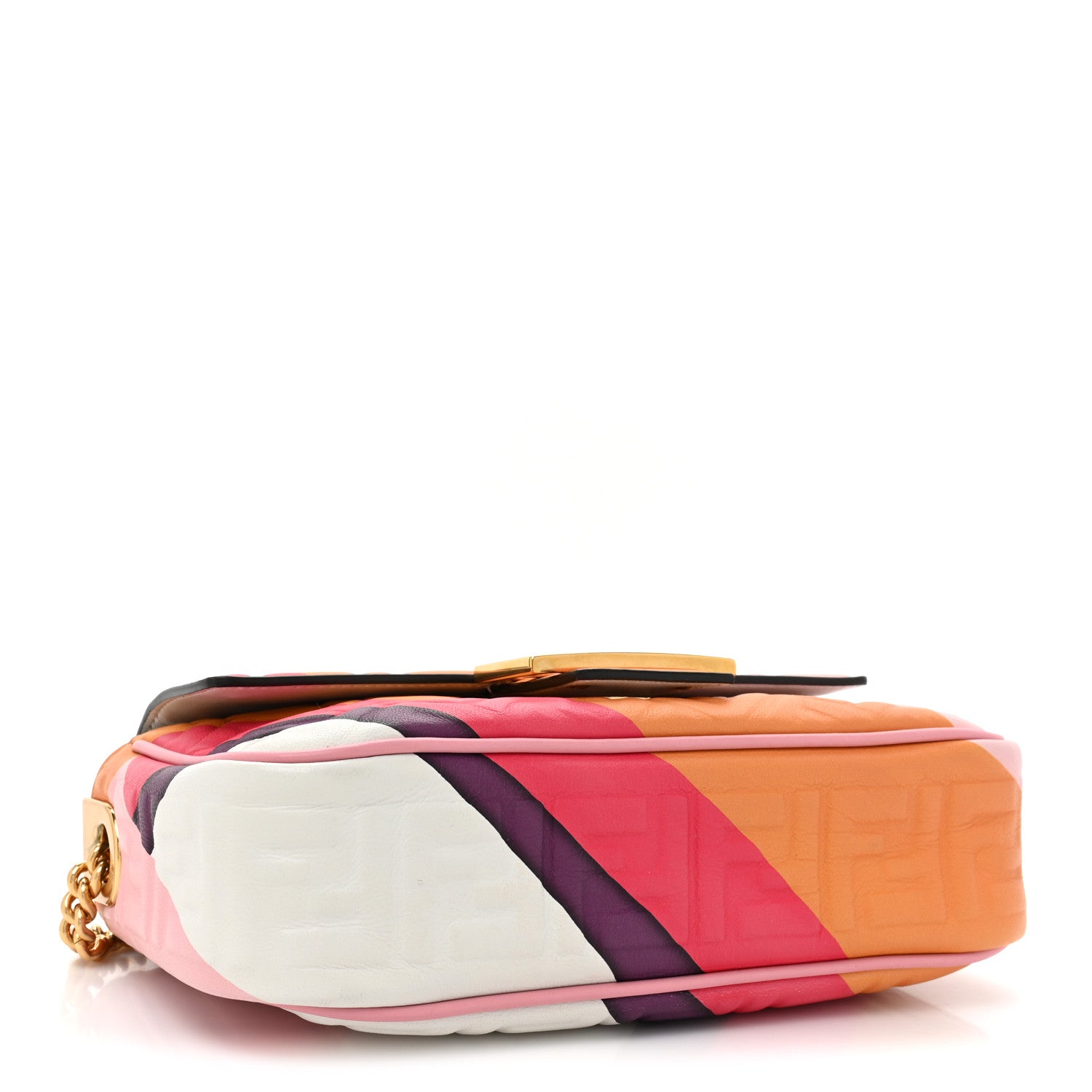 Fendi Nappa FF Embossed Line Print Midi Chain Baguette White Multicolor 4 of 10