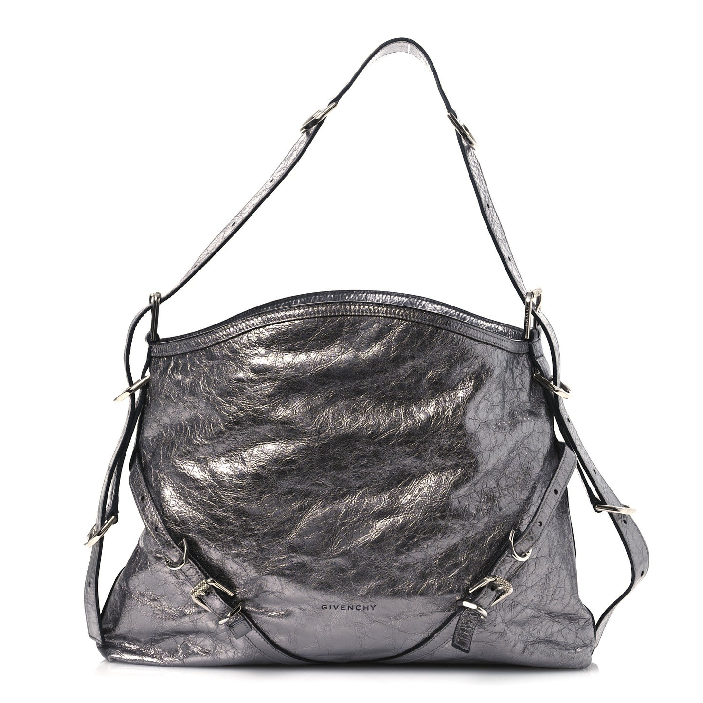 Metallic Calfskin Medium Voyou Bag Silver