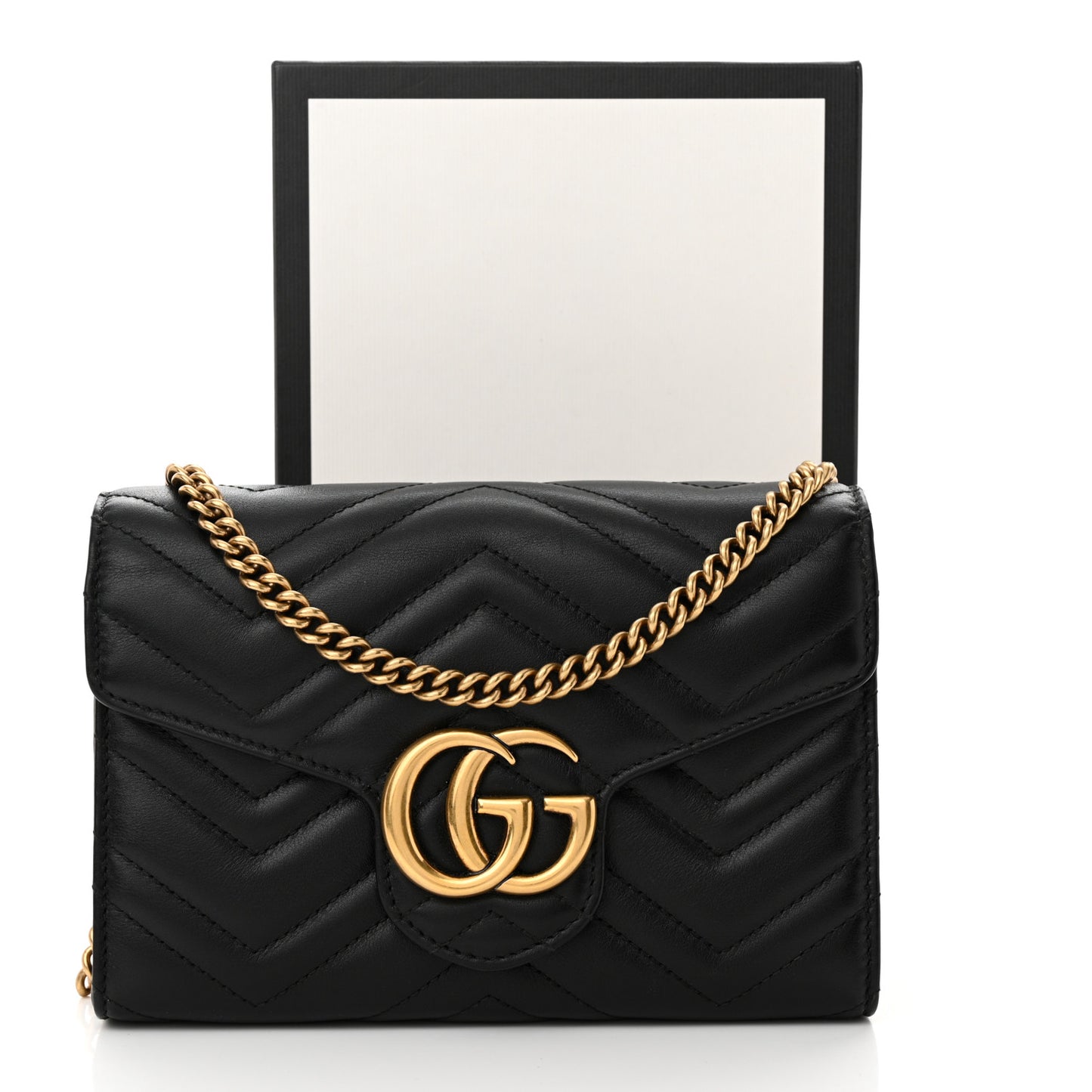 Calfskin Matelasse GG Marmont Chain Wallet Black