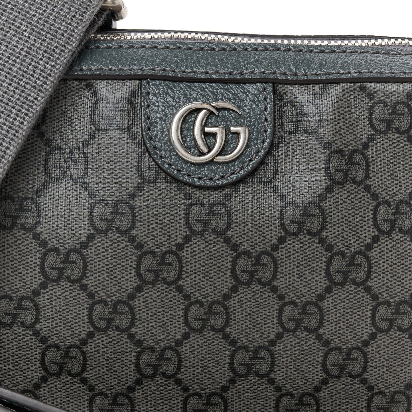 GG Supreme Monogram Textured Dollar Calfskin Web Ophidia Wristlet Shoulder Bag Grey Black Graphite Grey