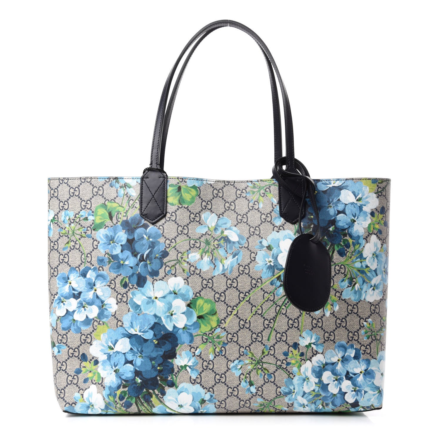 Gucci GG Supreme Monogram Blooms Medium Reversible Tote Beige Blue Navy 1 of 17