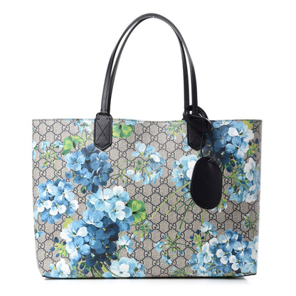 Gucci GG Supreme Monogram Blooms Medium Reversible Tote Beige Blue Navy 1 of 17