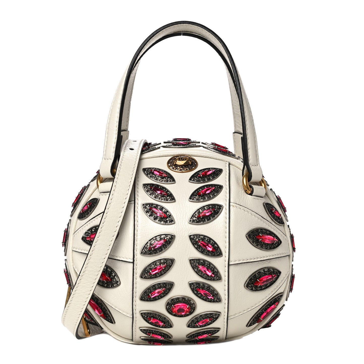 Calfskin Crystal Mini Tifosa Baseball Shaped Shoulder Bag White Fuchsia