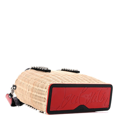 Christian Louboutin Raffia Calfskin Cabata Mini Spiked Tote Beige 4 of 13