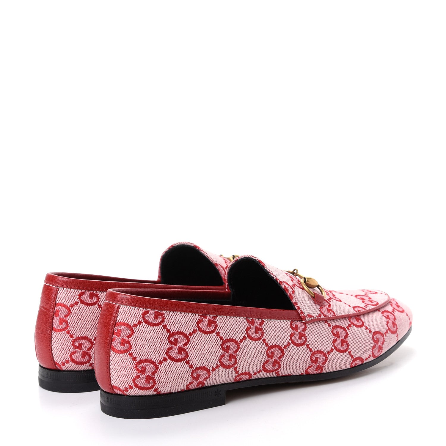 Gucci Canvas GG Monogram Horsebit Womens Jordaan Loafers 36 Gardenia Hibiscus Red 4 of 11
