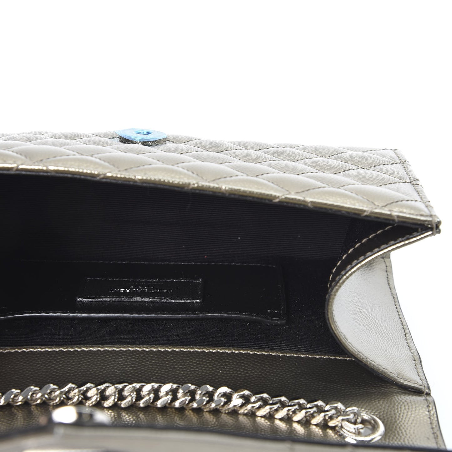 Metallic Grain De Poudre Textured Mixed Matelasse Triquilt Small Monogram Satchel Piombo