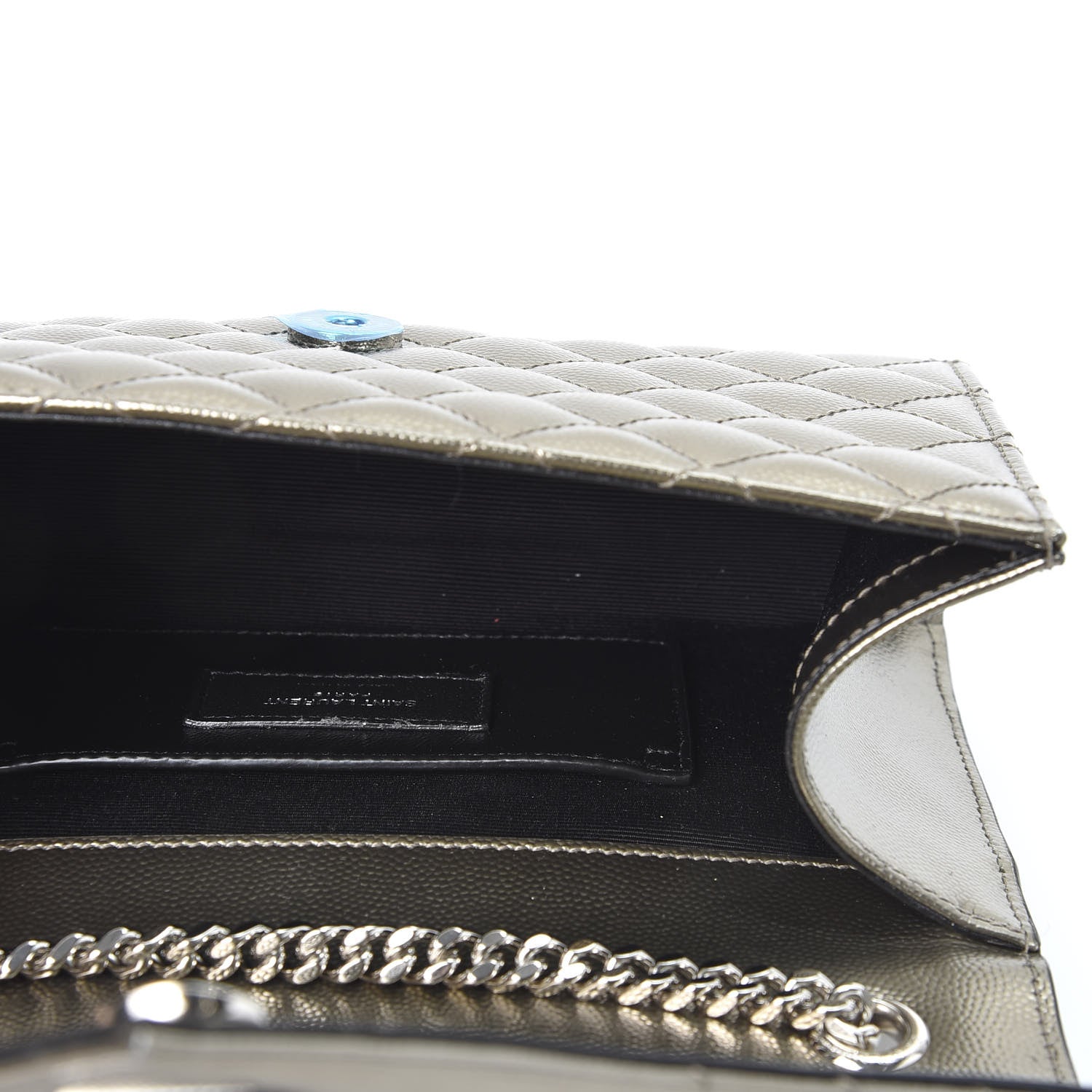Saint Laurent Metallic Grain De Poudre Textured Mixed Matelasse Triquilt Small Monogram Satchel Piombo 4 of 8