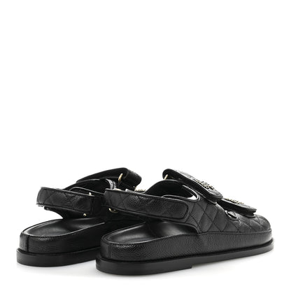 Chanel Grained Calfskin Velcro Dad Sandals 38 Black 5 of 10