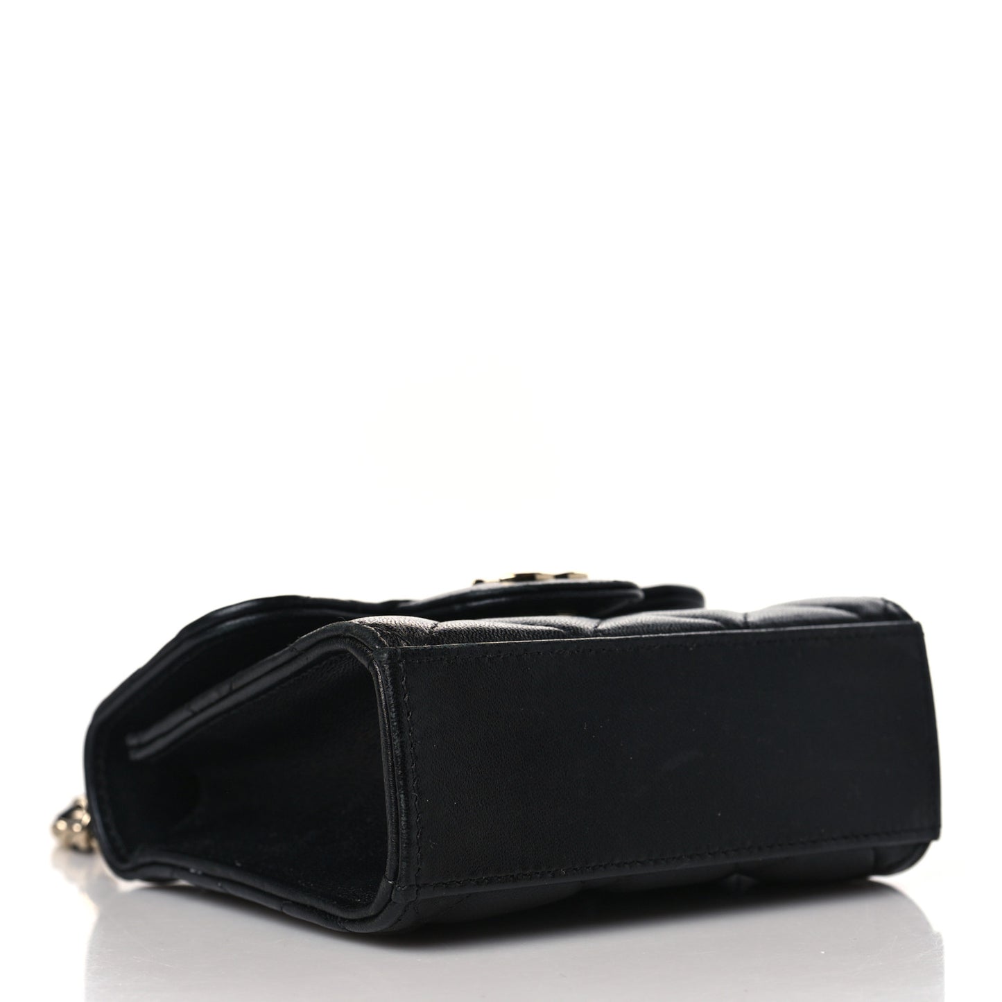 Lambskin Quilted Top Handle Flap Clutch With Chain Black