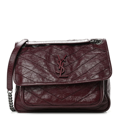 Saint Laurent Crinkled Calfskin Matelasse Monogram Medium Niki Chain Satchel Burgundy 1 of 9