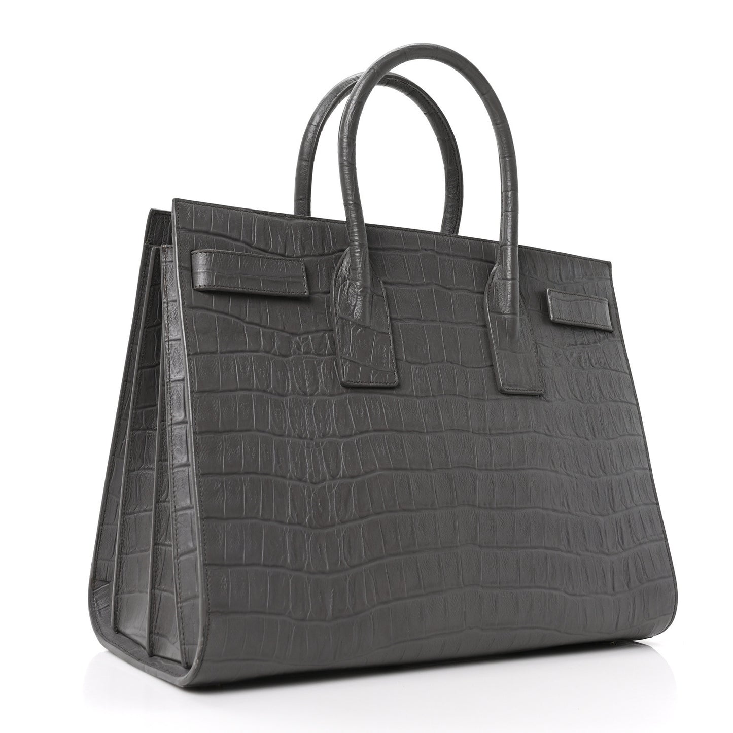 Calfskin Crocodile Embossed Large Sac De Jour Carryall Grey