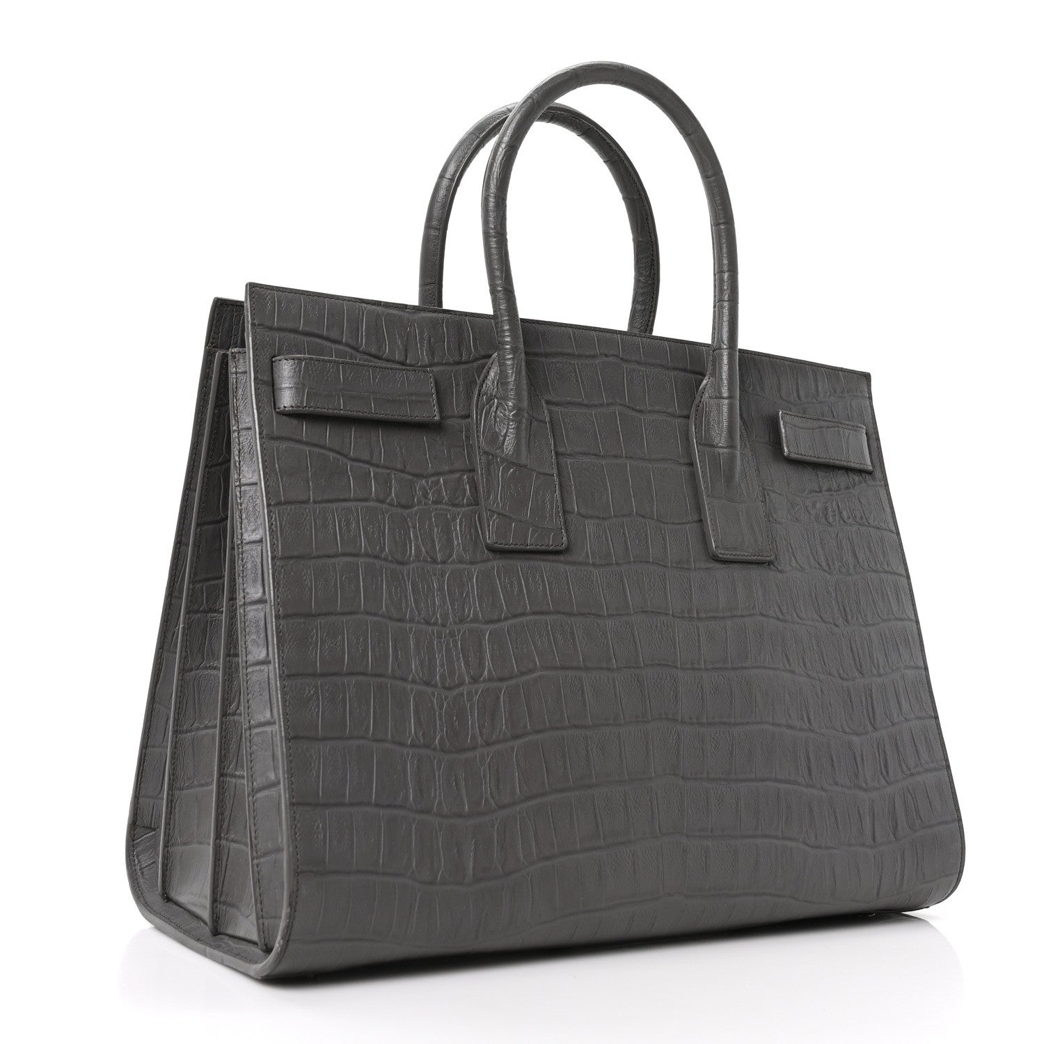 Saint Laurent Calfskin Crocodile Embossed Large Sac De Jour Carryall Grey 3 of 10