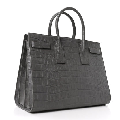 Saint Laurent Calfskin Crocodile Embossed Large Sac De Jour Carryall Grey 3 of 10
