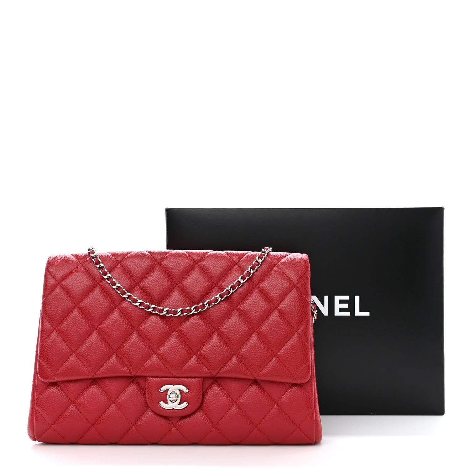 Chanel Caviar Quilted Clutch With Chain Flap Red 13 of 13