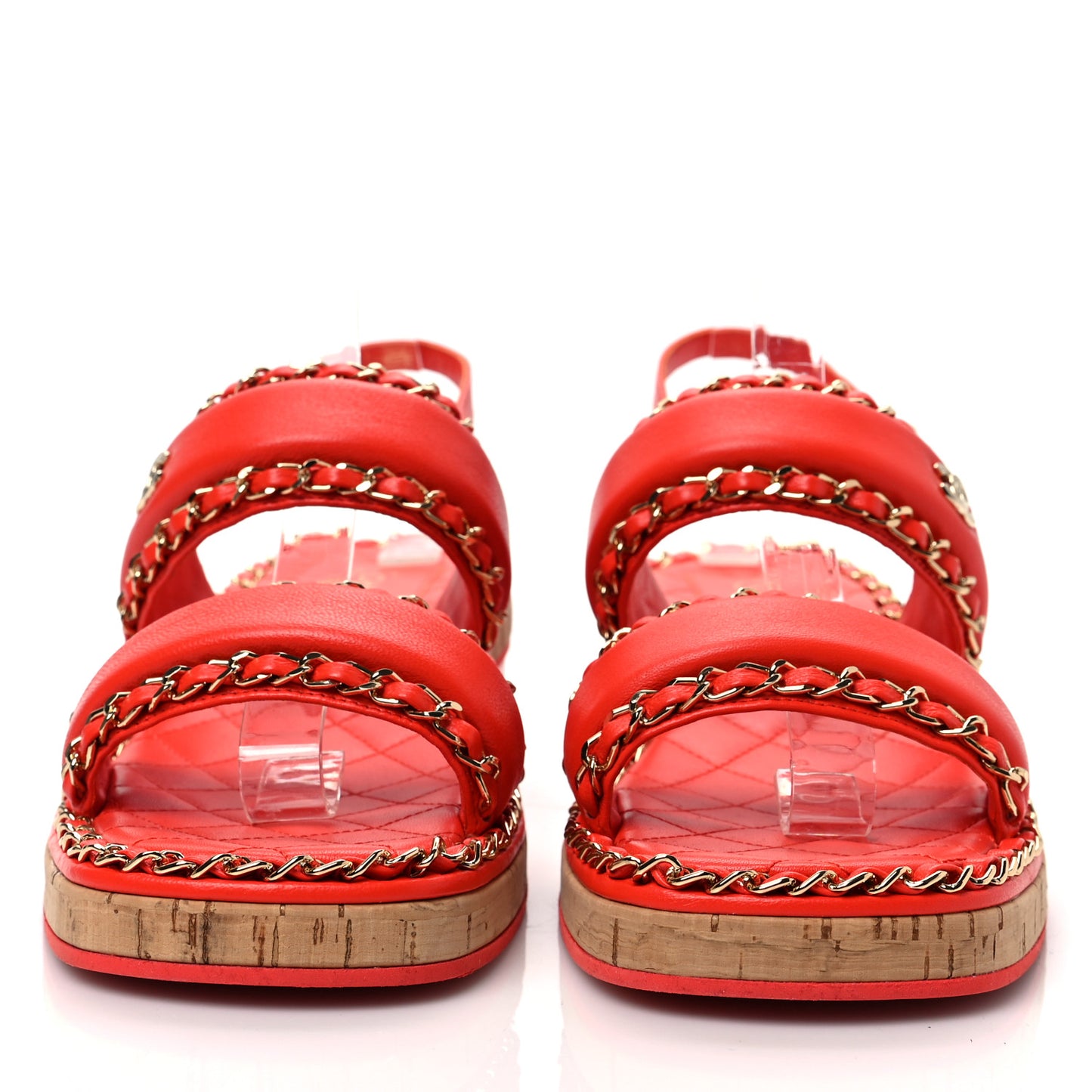 Lambskin Cork Chain Sandals 39 Red