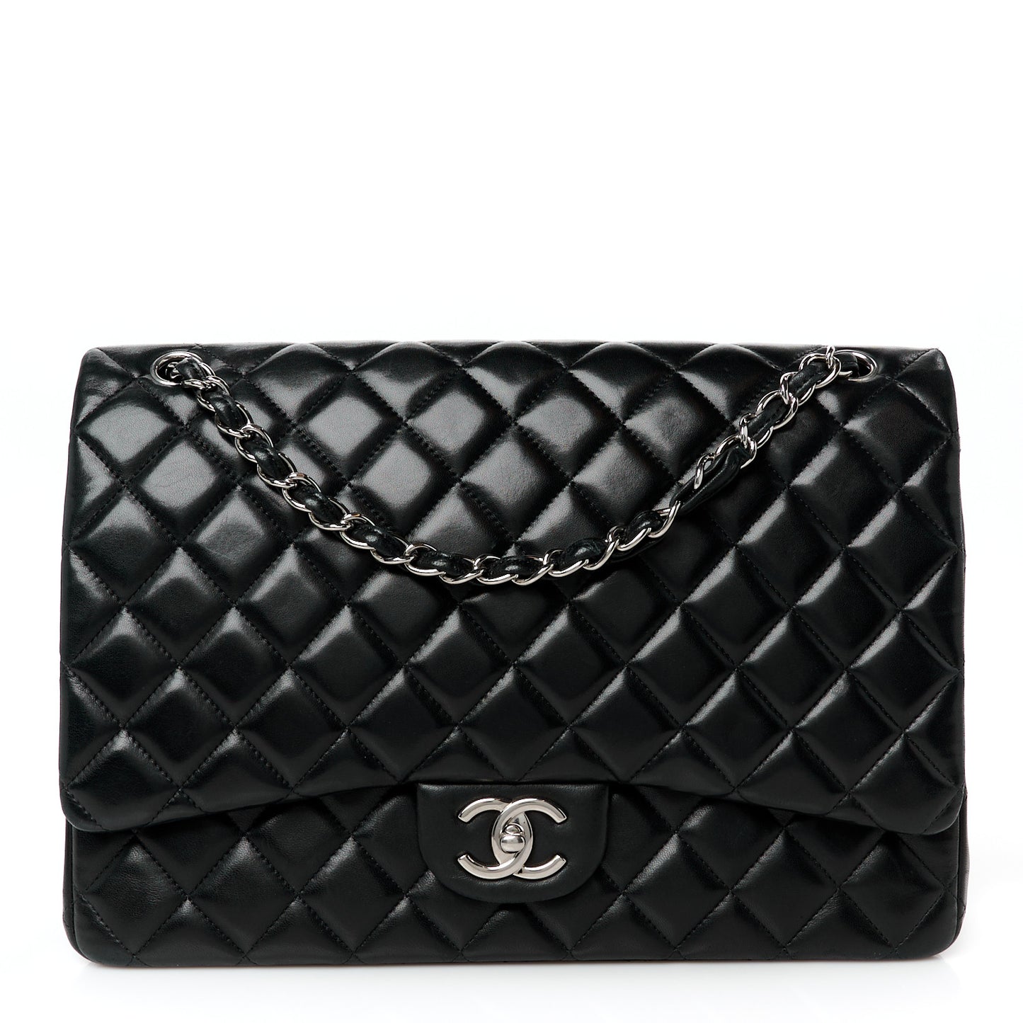 Lambskin Quilted Maxi Double Flap Black