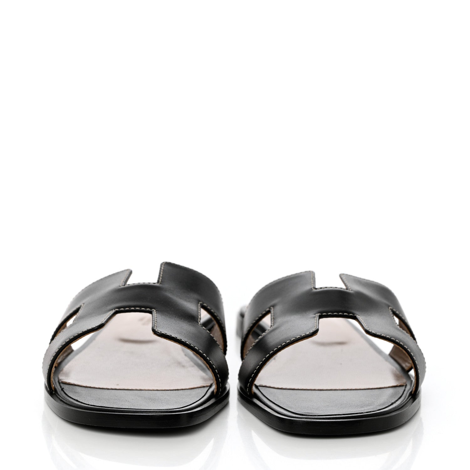 Hermes Box Calfskin Oran Sandals 39 Black 2 of 9