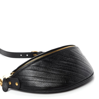Balenciaga Shiny Goatskin Allover Logo Embossed XXS Souvenir Belt Bag Black 4 of 9