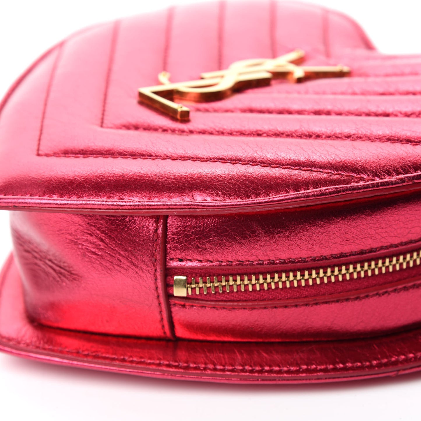 Metallic Calfskin Matelasse Chevron Monogram Small Love Heart Chain Bag Red