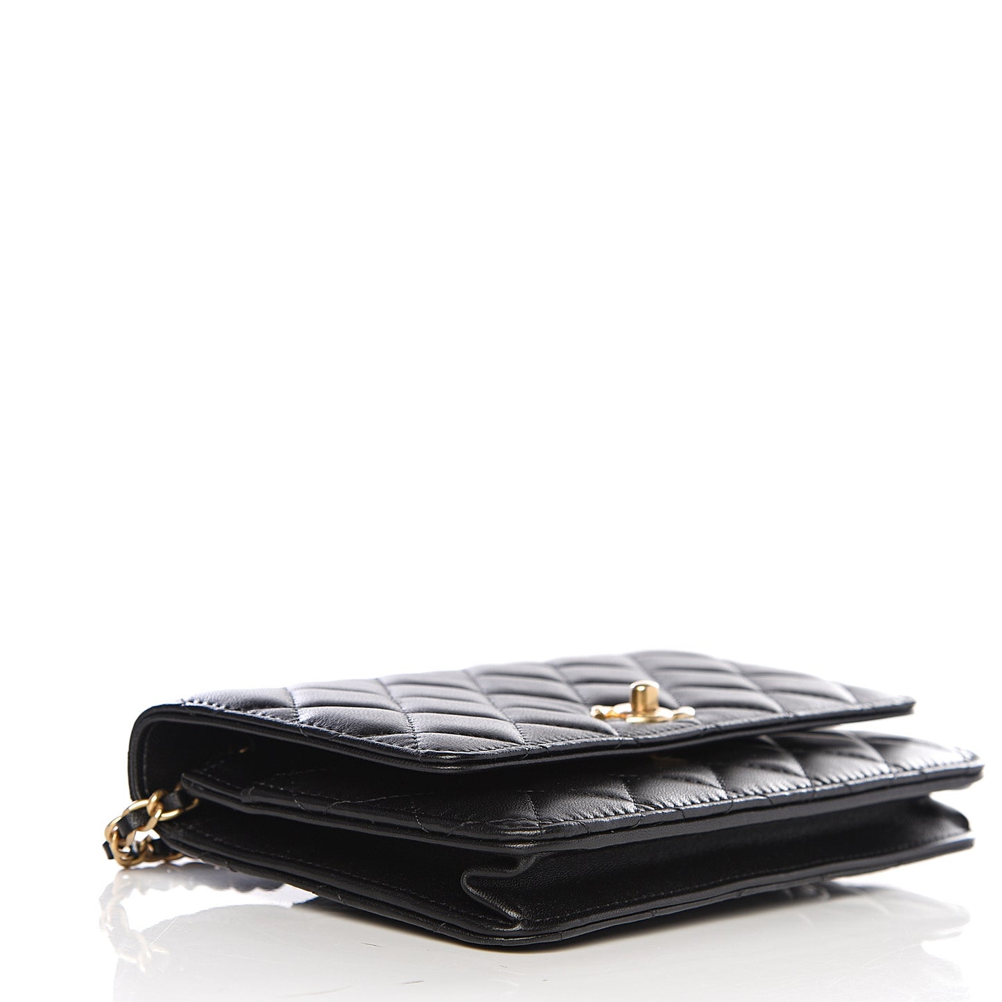 Lambskin Quilted CC Pearl Crush Wallet on Chain WOC Black
