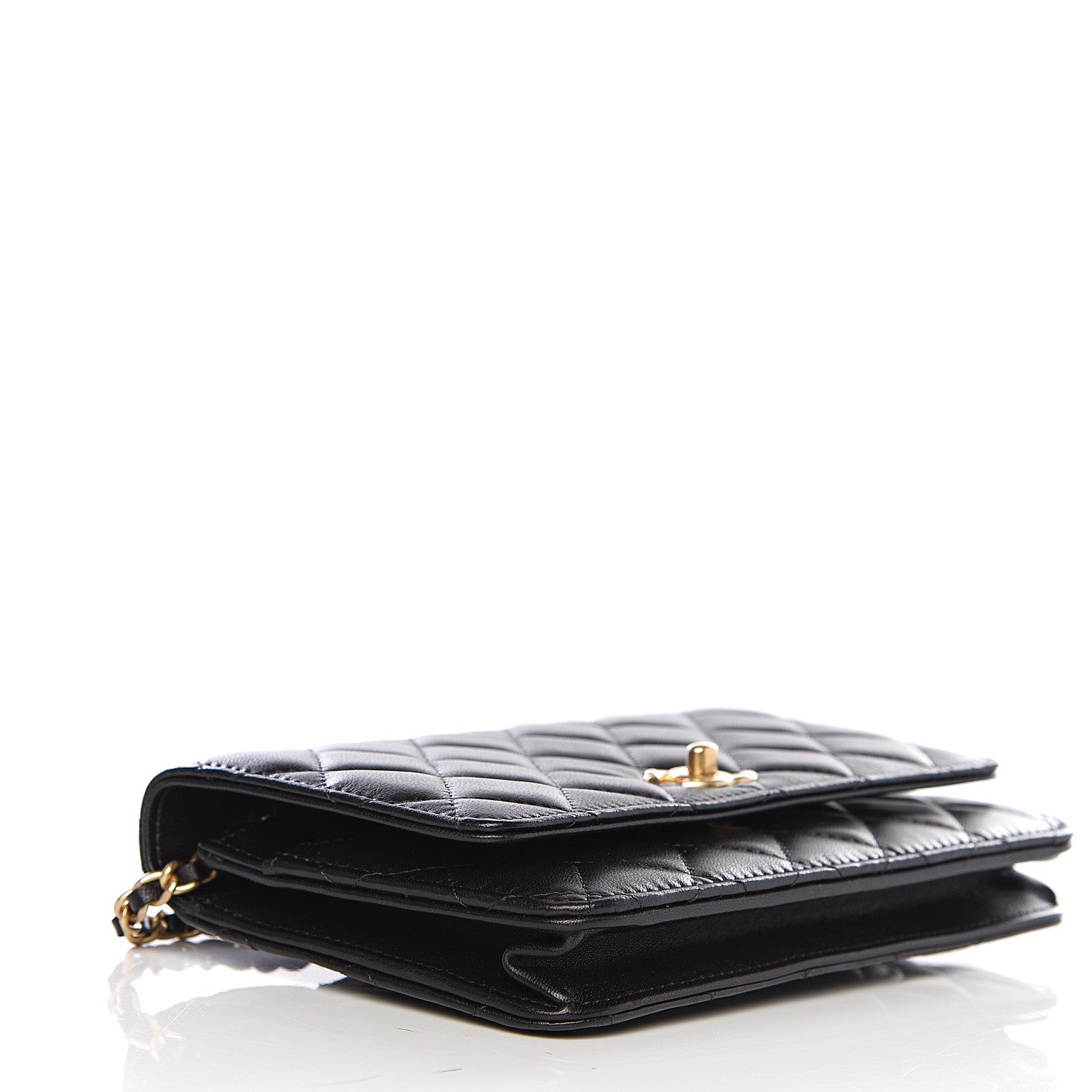 Chanel Lambskin Quilted CC Pearl Crush Wallet on Chain WOC Black 3 of 11