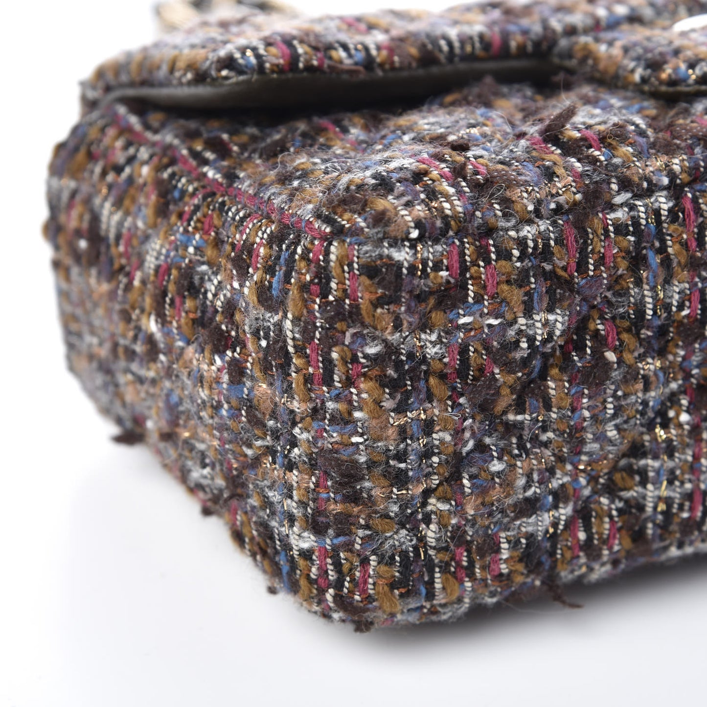 Tweed Quilted Mini Rectangular Flap Beige