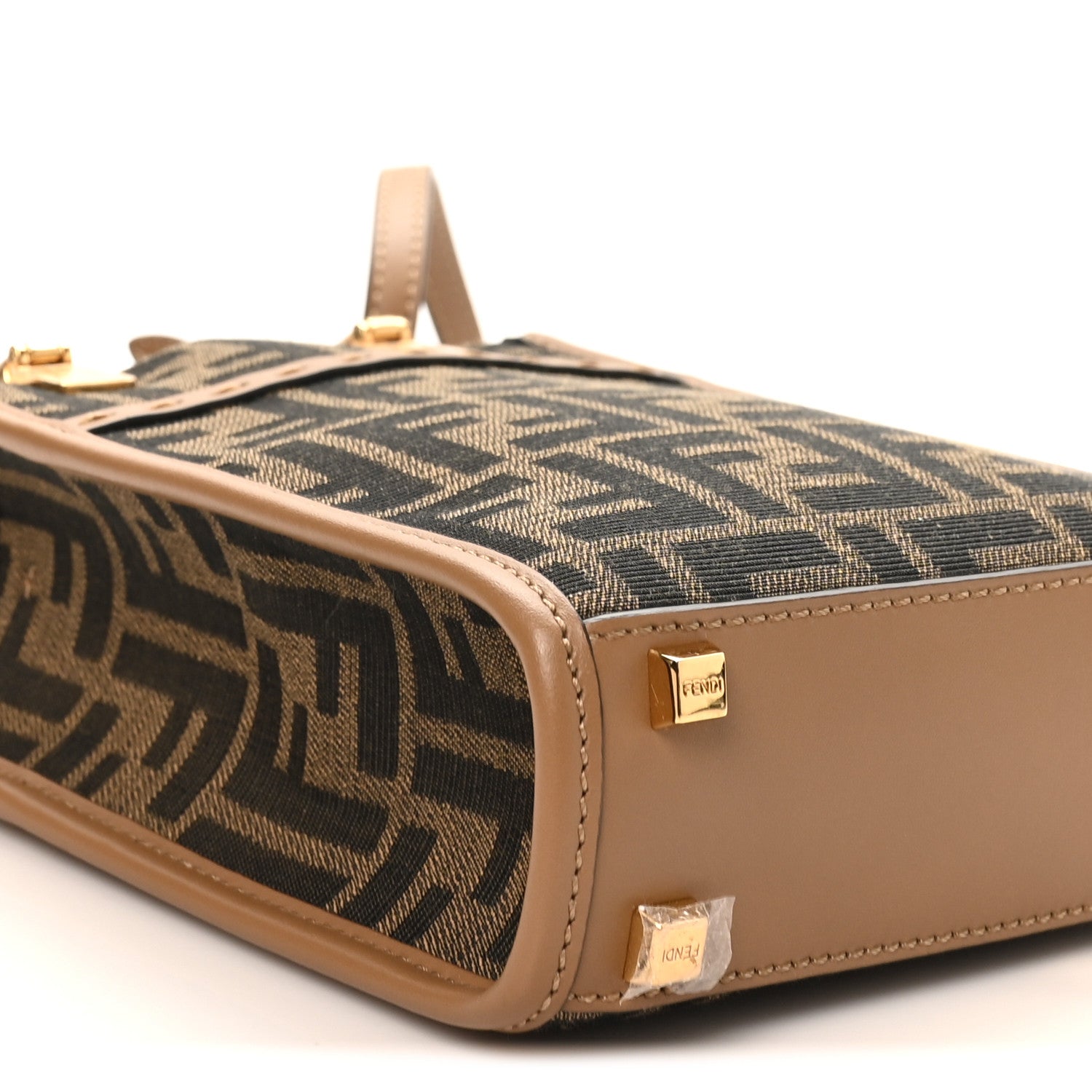 Fendi Fabric Jacquard Vitello King Plexiglass FF 1974 Mini Fendi Sunshine Shopper Tote Tobacco Moro Sand 9 of 10