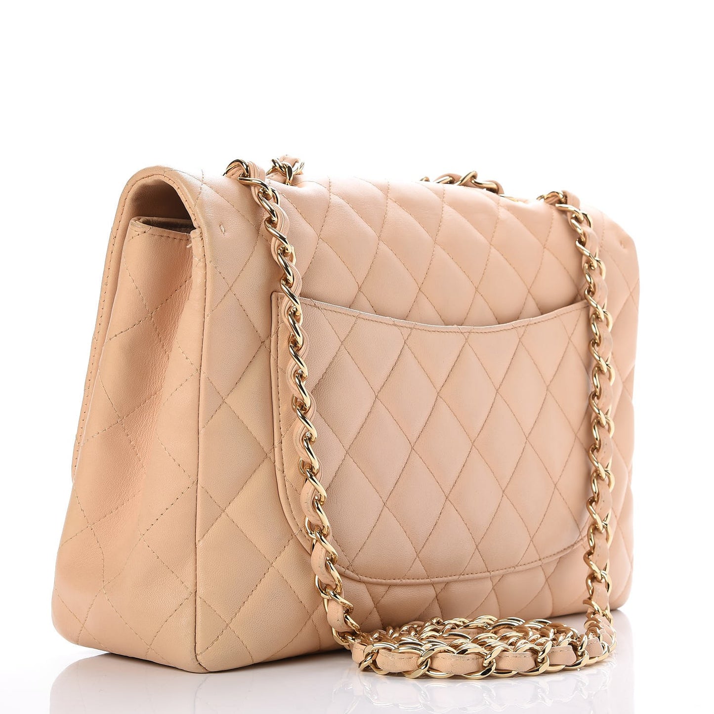 Lambskin Quilted Jumbo Single Flap Beige