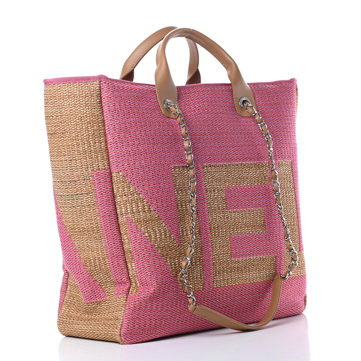 Mixed Fibers Large Shopping Bag Pink Beige