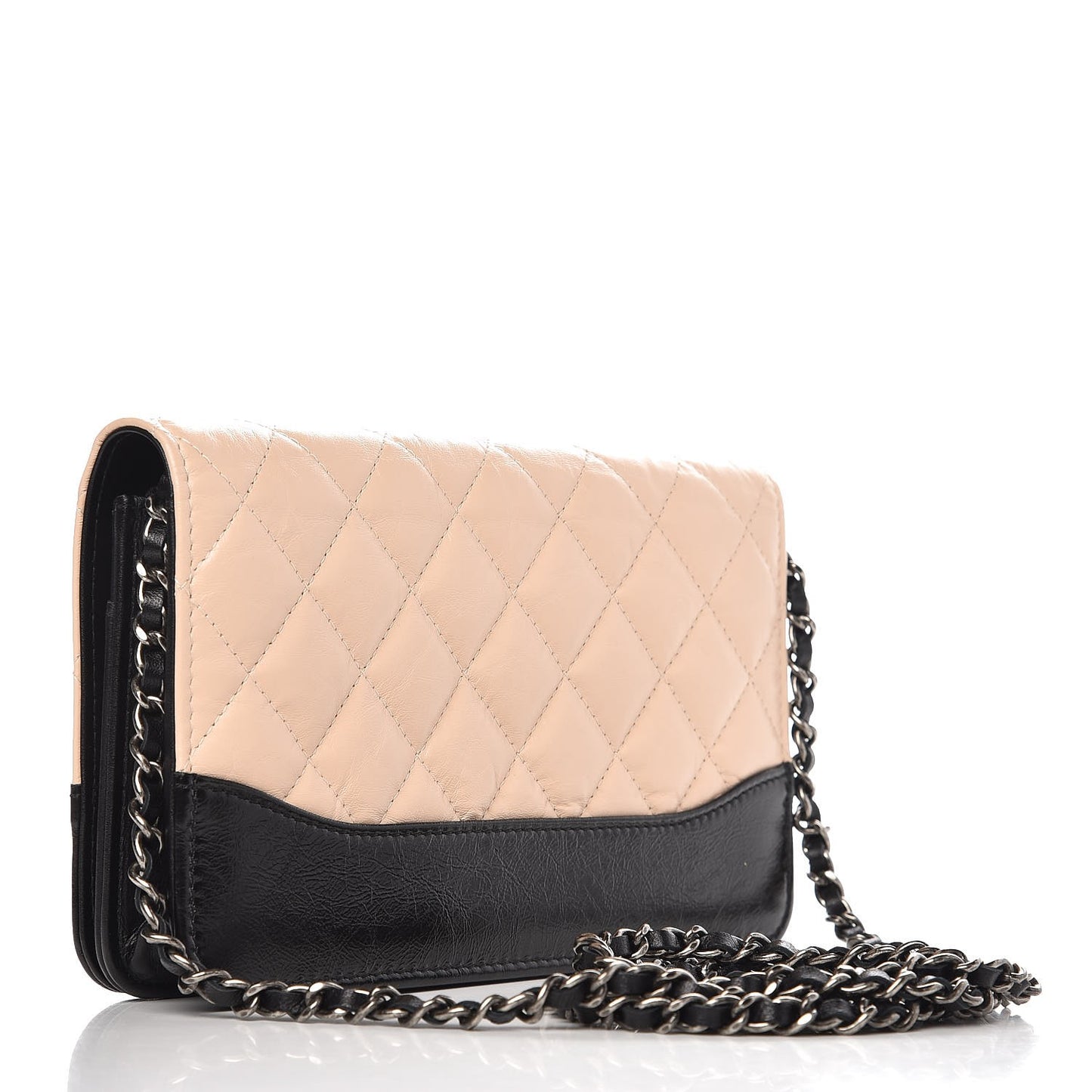 Aged Calfskin Quilted Gabrielle Wallet On Chain WOC Beige Black