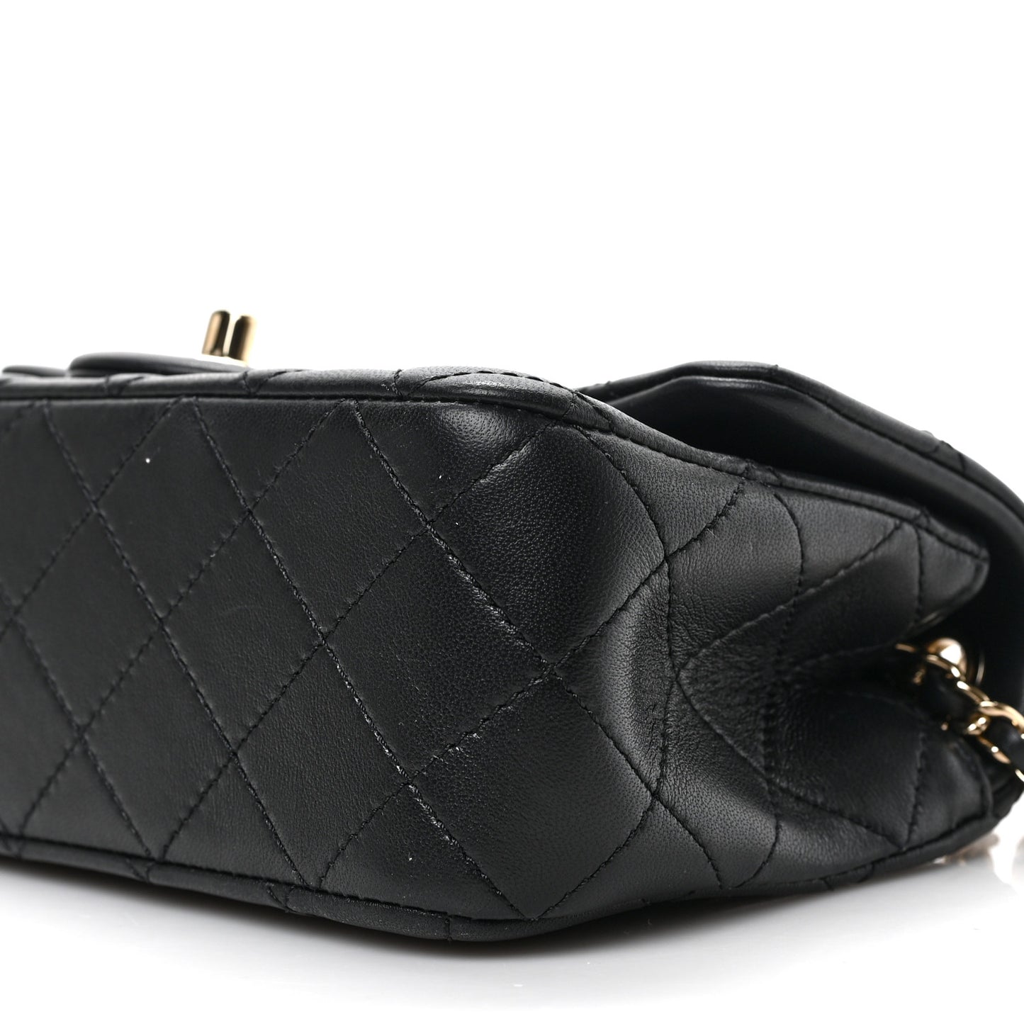 Lambskin Quilted Enamel Mini Rectangular Pearl Crush Flap Black