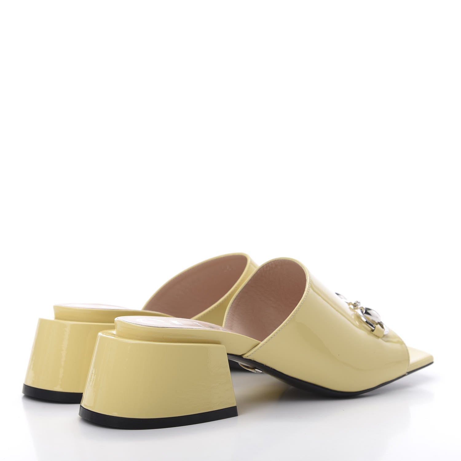 Gucci Patent Lexi Horsebit Mid-Heel Slide Sandals 35.5 Burro 4 of 8