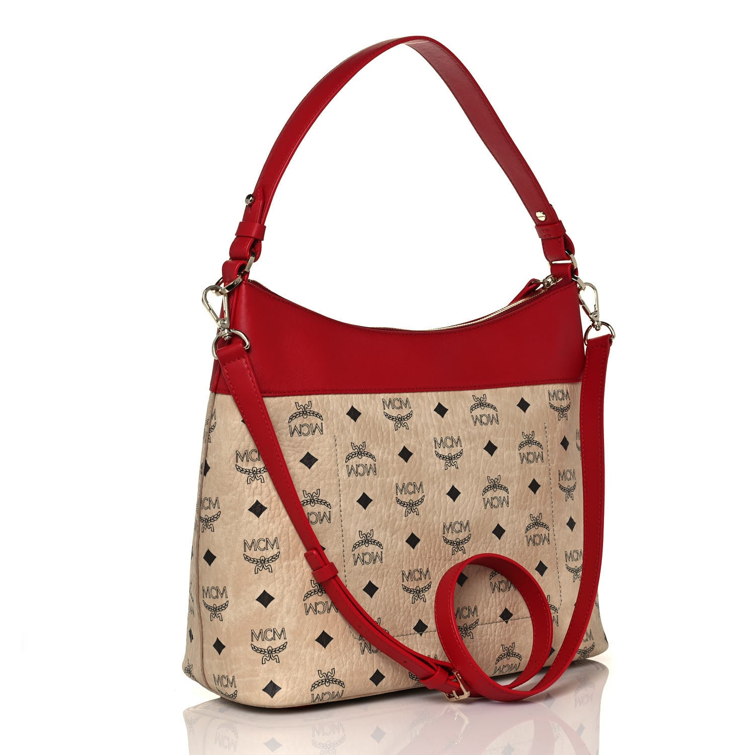 MCM Visetos Klara Crossbody Bag Beige Red 3 of 11