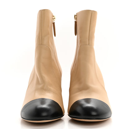 Chanel Lambskin Double Stack Chain Cap Toe Boots 38 Beige Black 2 of 11