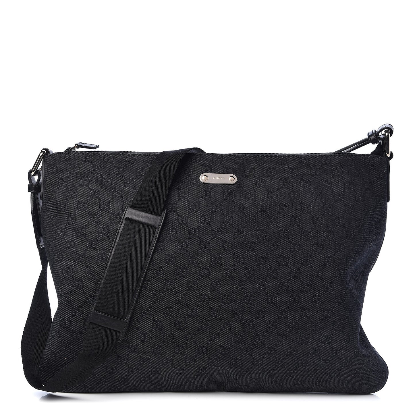 Denim Monogram Flat Messenger Bag Black