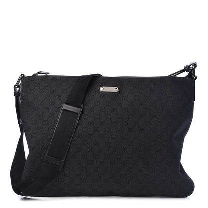 Gucci Denim Monogram Flat Messenger Bag Black 2 of 10