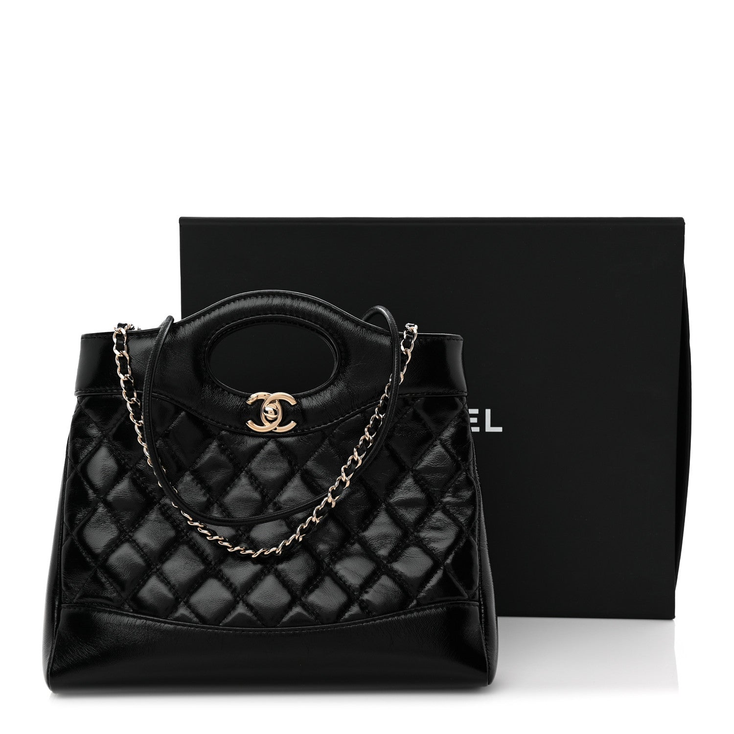 Chanel Shiny Lambskin Quilted Mini 31 Shopping Bag Black 10 of 10