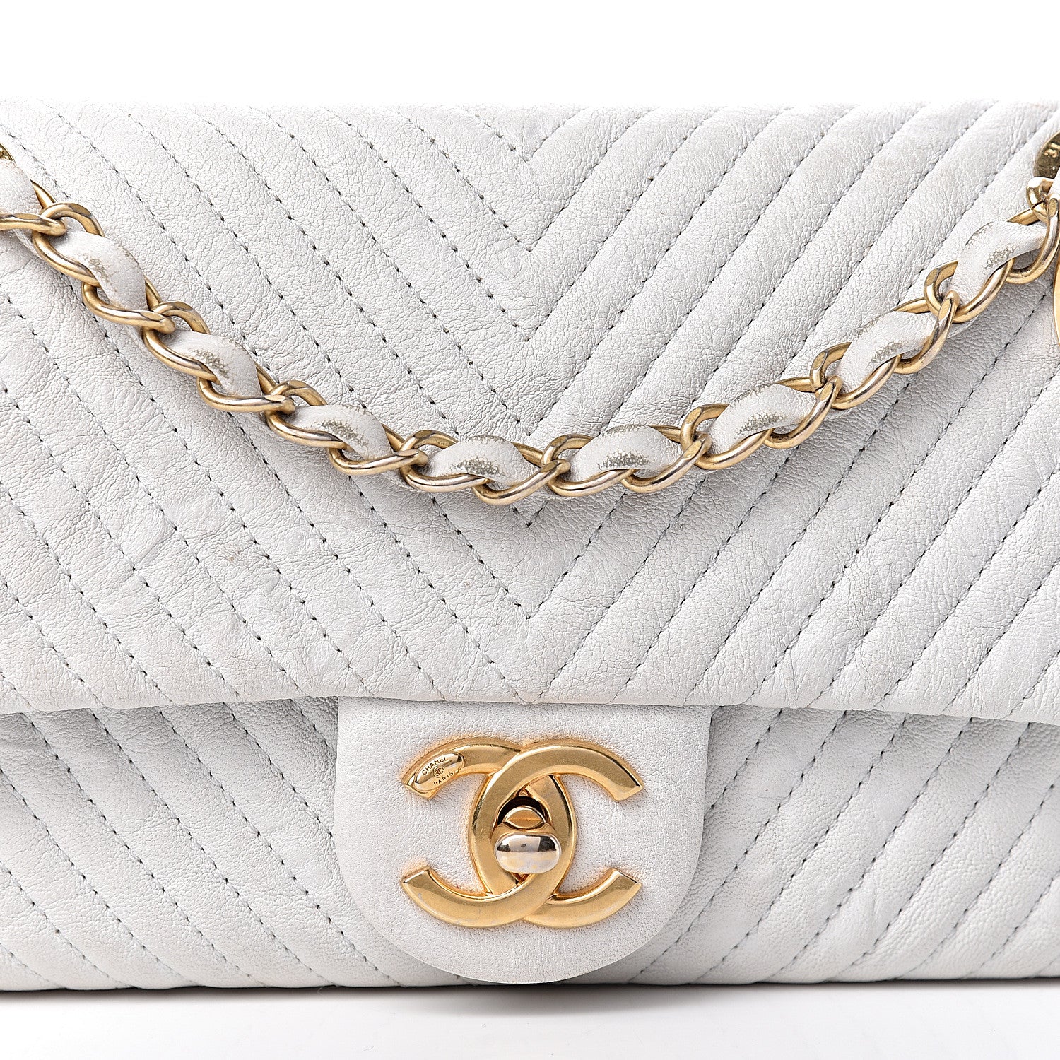 Chanel Calfskin Surpique Chevron Small Flap White 12 of 34