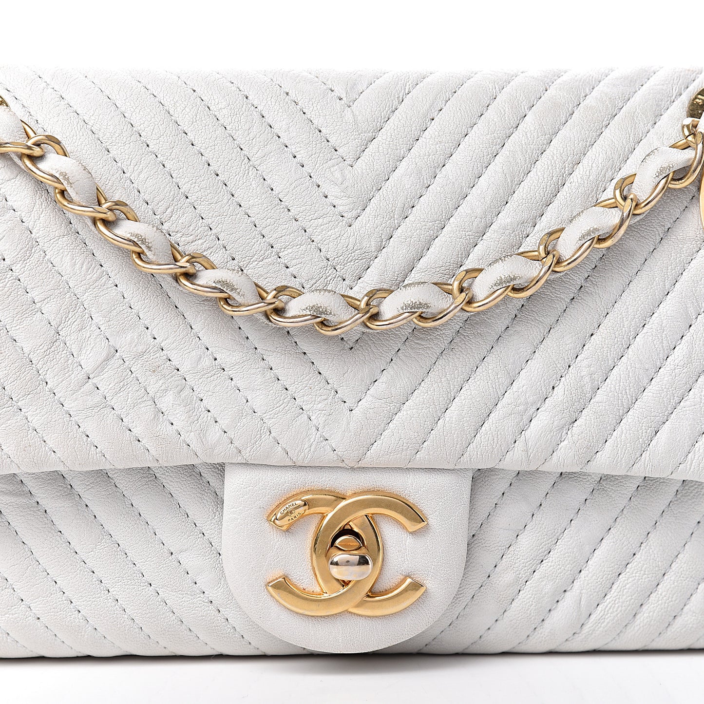 Calfskin Surpique Chevron Small Flap White
