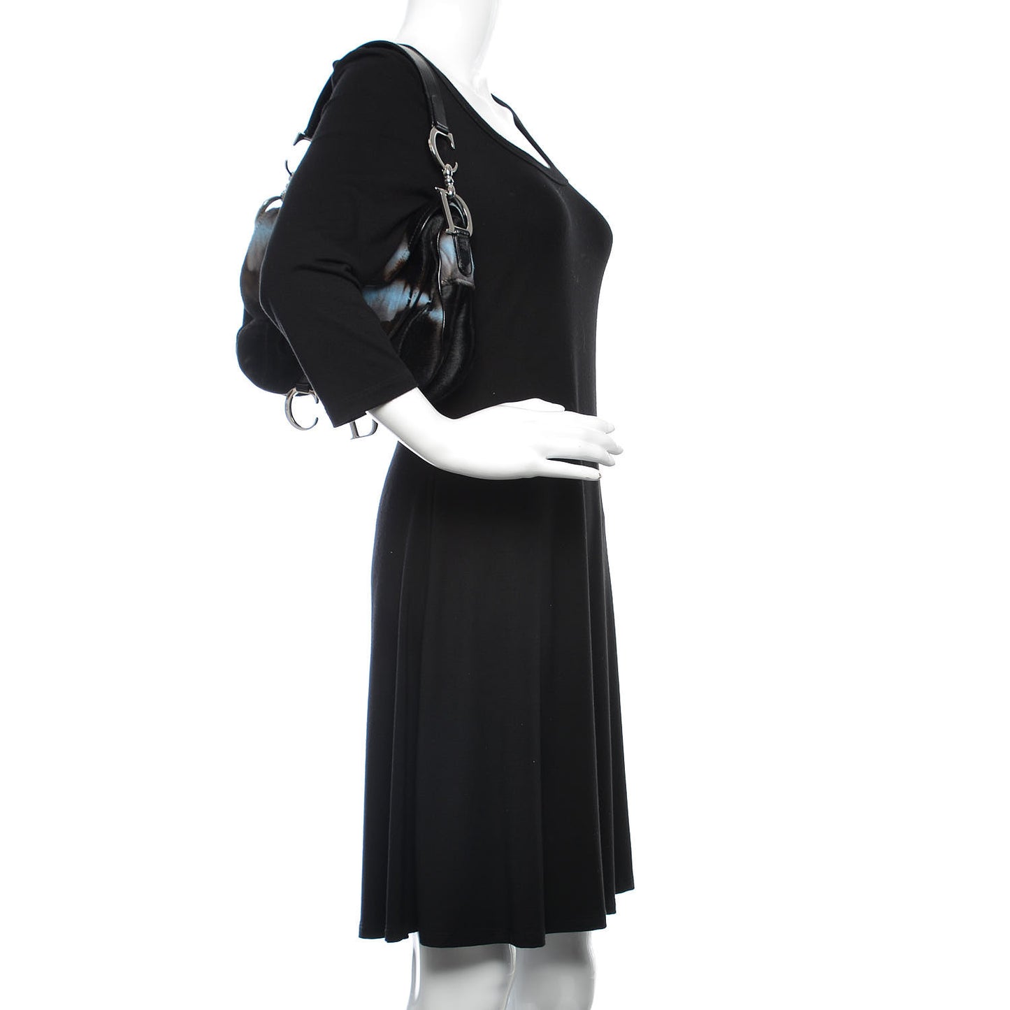 Pony Hair Double Saddle Bag Blue Brown
