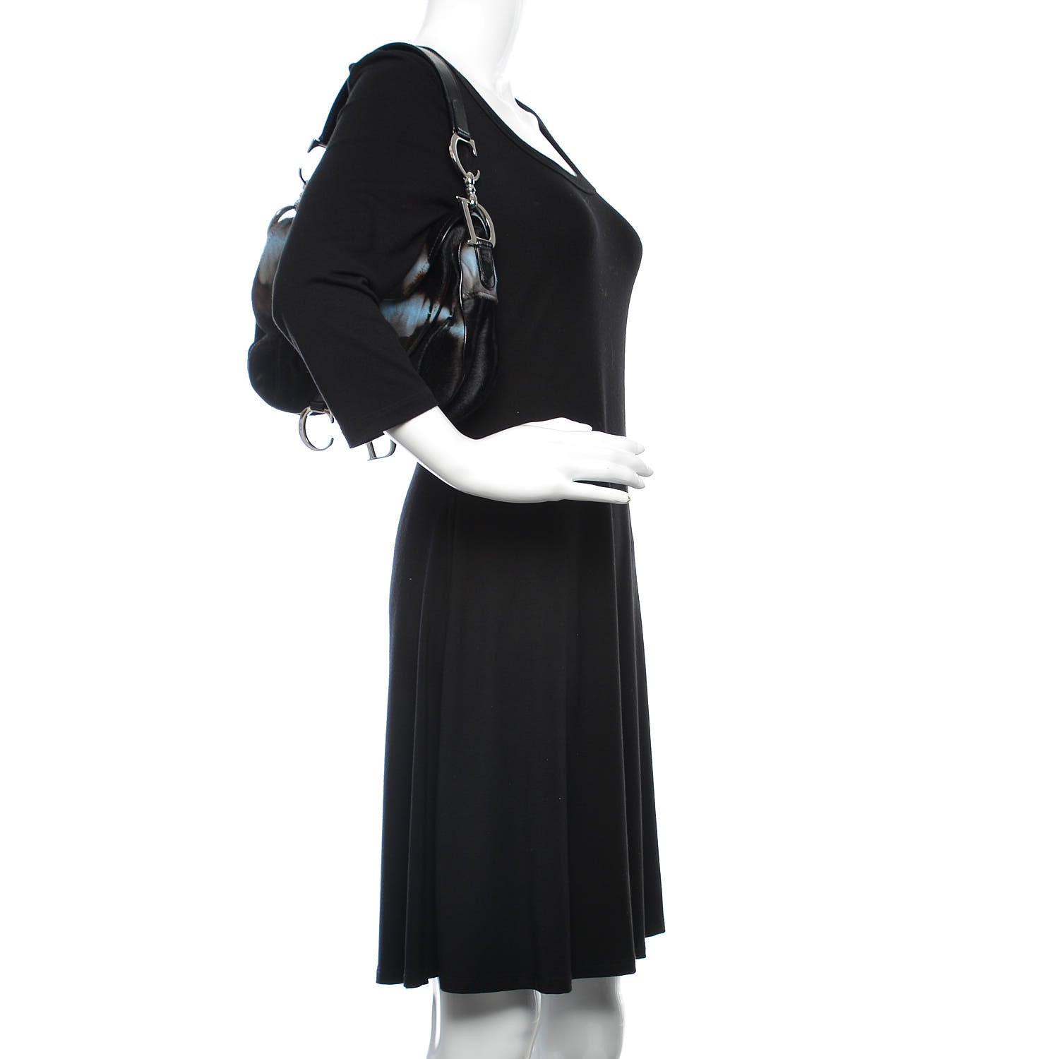 Christian Dior Pony Hair Double Saddle Bag Blue Brown 2 of 11