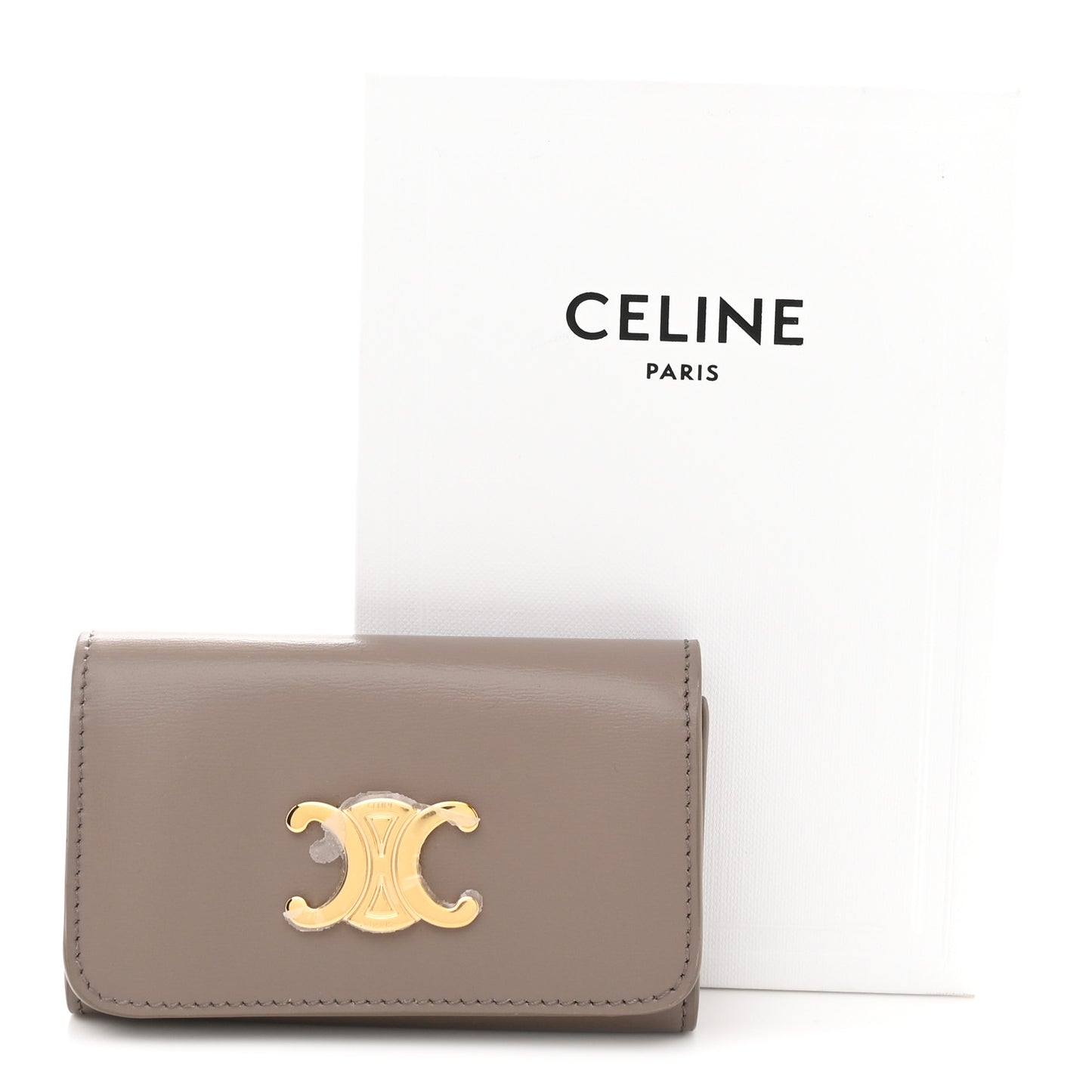 Shiny Calfskin Triomphe Key Case Pebble